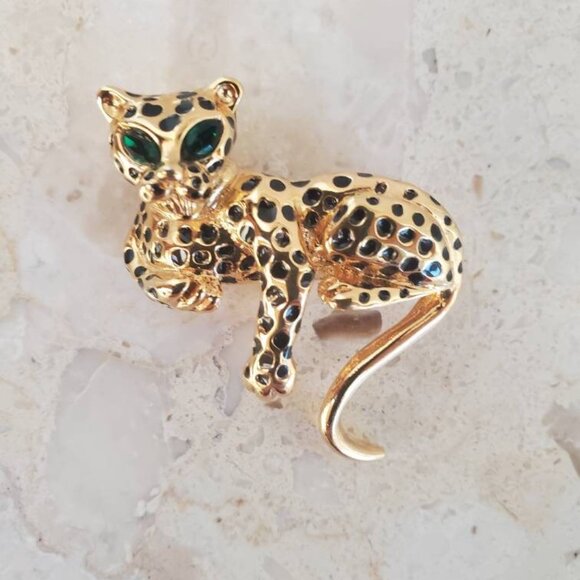 Signed Vintage D'Orlan Cheetah, Jaguar, Leopard Brooch Pin - Picture 2 of 10